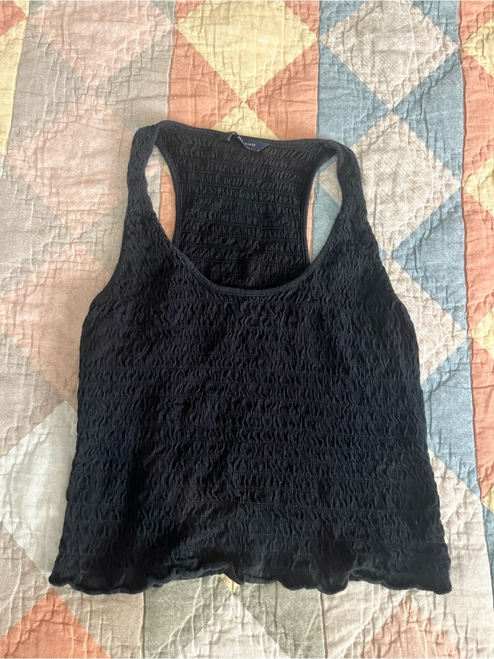 American Eagle Outfitters Black Smocked Racerback Tank